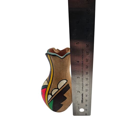 Vtg 1950s Pottery Clay Pot Bright Color Native American Hand Painted Vase - Picture 8 of 8